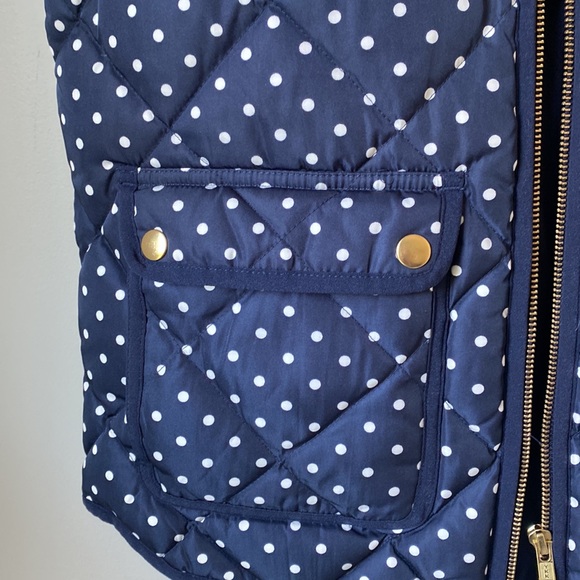 J. Crew Navy and White Polka Dot Puffy Vest - S - Picture 2 of 7